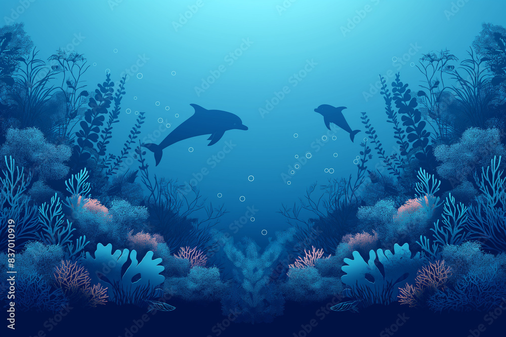 Fototapeta premium “Heart of the Ocean: A Serene Underwater World Teeming with Marine Life”