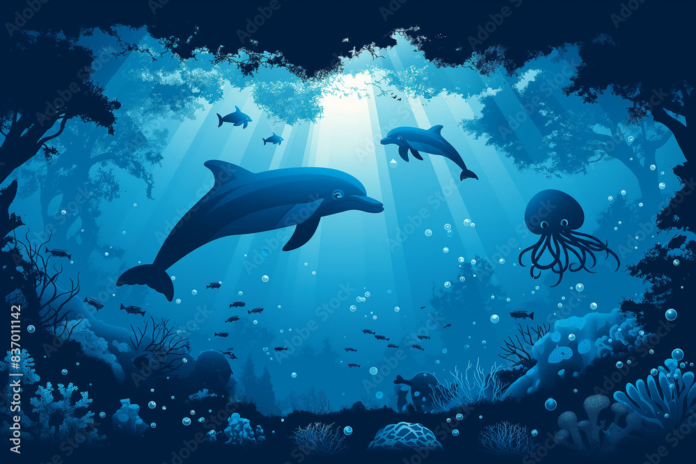 Obraz premium “Heart of the Ocean: A Serene Underwater World Teeming with Marine Life”