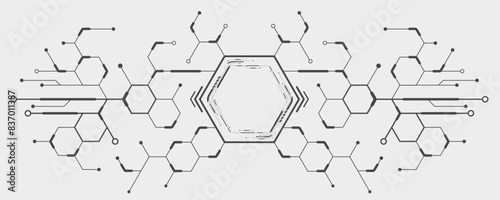 Sci Fi HUD dashboard of hexagons with circuit board on white background. Futuristic pattern for GUI and UI design. Vector illustration. EPS 10.