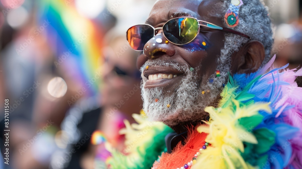 Happy elderly gay black man at pride parade Senior african american ...