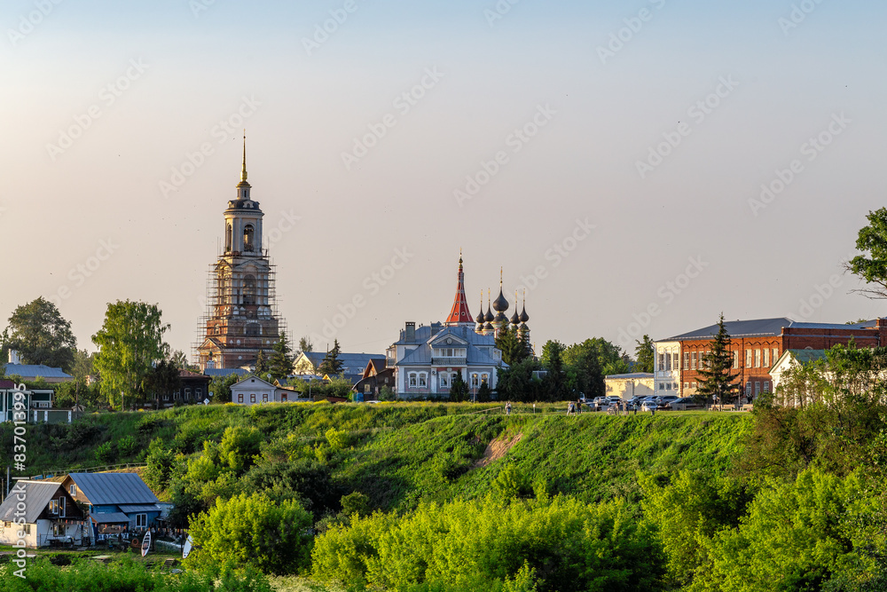 Suzdal, Russia, Golden Ring: The symbol of the city is the famous landmark of the Venerable Bell Tower of the Ordination Monastery in Summer. Suzdal, Russia, Golden Ring: The symbol of the city is the famous landmark of the Venerable Bell Tower of the Ordination Monastery in Summer.