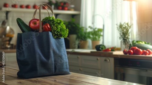 The reusable bag with groceries