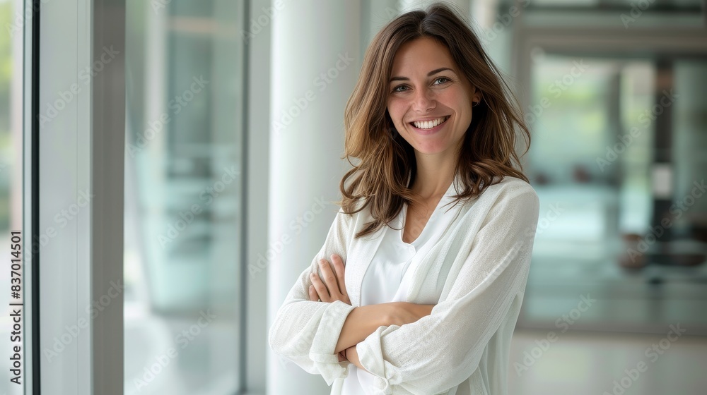 Business leader posing with crossed arms and a smile in her workplace Business leader posing with crossed arms and a smile in her workplace