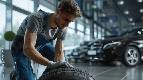 The mechanic with tire photo