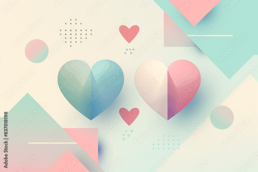 Background with two hearts, graphic art of geometric shapes Background with two hearts, graphic art of geometric shapes