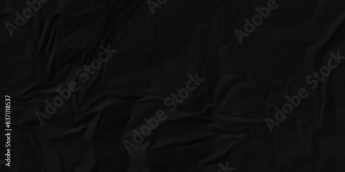 Abstract dark black wave paper crumpled texture. black fabric textured crumpled white paper background. panorama black wrinkly paper texture background  crumpled pattern texture background.