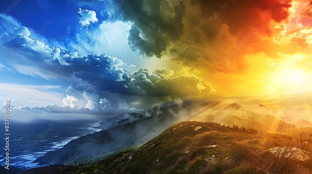 Naklejka premium Captivating Atmospheric Landscape with Dramatic Weather Patterns