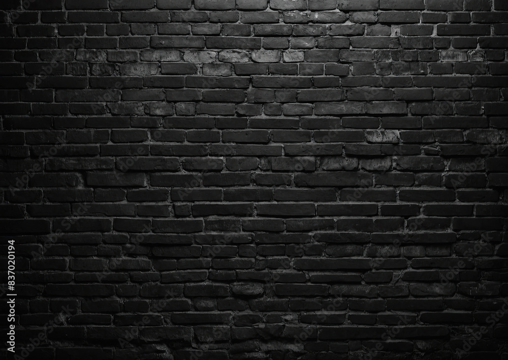 Old painted brick wall black background. Black and white grunge urban texture with copy space.