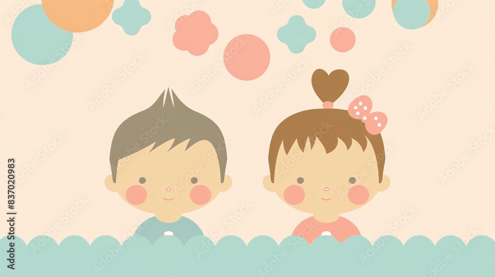 illustration of adorable newborn baby boy and baby girl. They stand side by side, their innocent faces and delicate features evoking warmth and tenderness, capturing the essence of new life and love illustration of adorable newborn baby boy and baby girl. They stand side by side, their innocent faces and delicate features evoking warmth and tenderness, capturing the essence of new life and love
