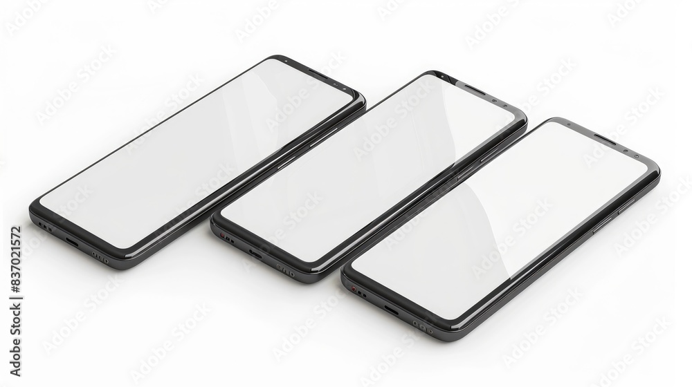 three black smartphones on a white background. three black smartphones on a white background.