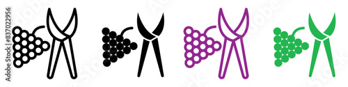 Pruning grape icon representing vineyard management and agricultural practices, suitable for wineries, vineyards, and agricultural education