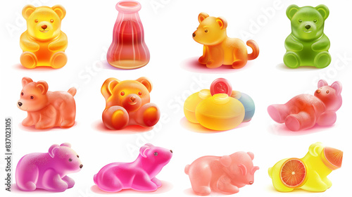 Asset of Gummy Jelly candy for ui mobile game, slot game isolation on white background, Illustration.