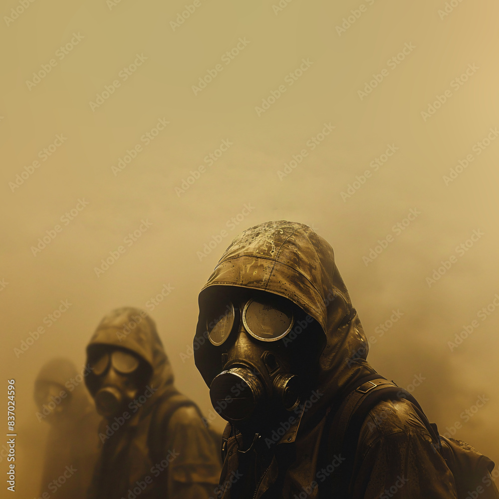 people with gasmasks and capes in an apocalyptic mood people with gasmasks and capes in an apocalyptic mood