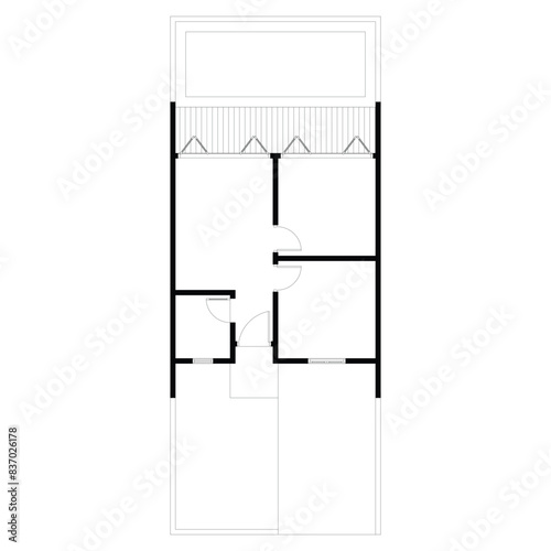 Black and White floor plan of a modern unfurnished house for your design. Suburban house vector blueprint. Architectural background.	eps 10