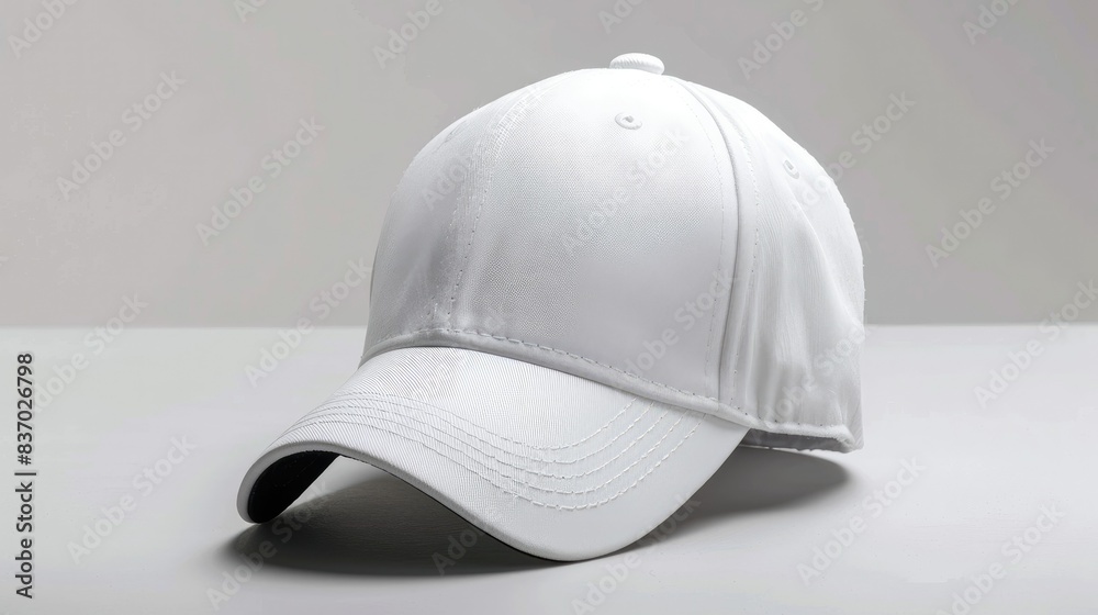 White backdrop and blank white of a baseball caps, empty mock up