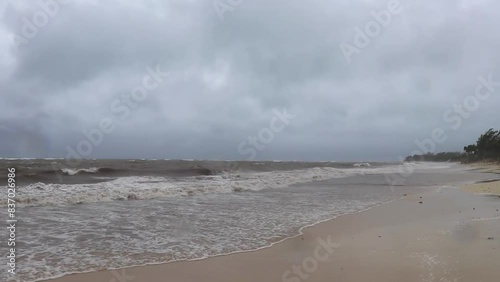 Hurricane Playa del Carmen beach Mexico extremely high tsunami waves. photo