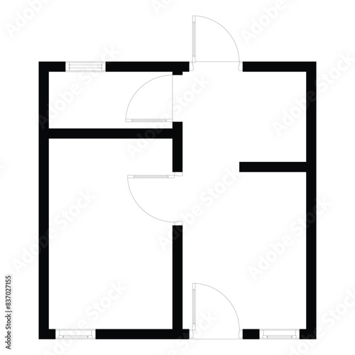 Black and White floor plan of a modern unfurnished house for your design. Suburban house vector blueprint. Architectural background.	eps 10