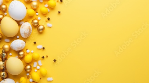 easter poster template with large copy space for text, colorful, bright and light colors. Yellow