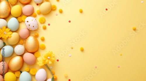 easter poster template with large copy space for text, colorful, bright and light colors. Yellow