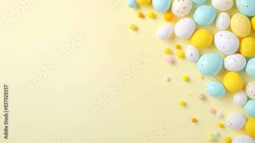 easter poster template with large copy space for text, colorful, bright and light colors. Yellow