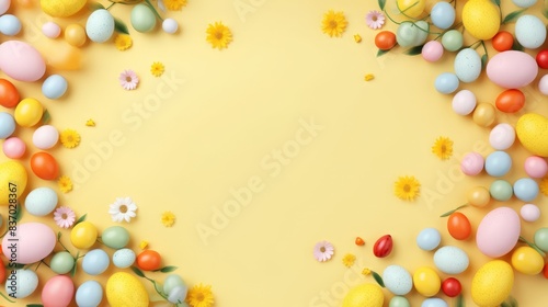 easter poster template with large copy space for text, colorful, bright and light colors. Yellow