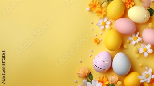 easter poster template with large copy space for text, colorful, bright and light colors. Yellow