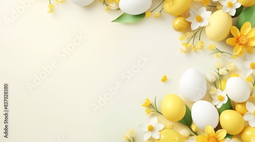 easter poster template with large copy space for text, colorful, bright and light colors. Yellow. --ar 16:9 --style raw --v 5.2 Job ID: 110555ad-ed59-43e0-b01a-1210267602b1