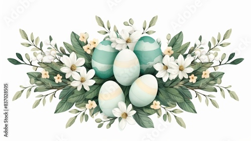 Happy Easter vintage sign with eggs on white background