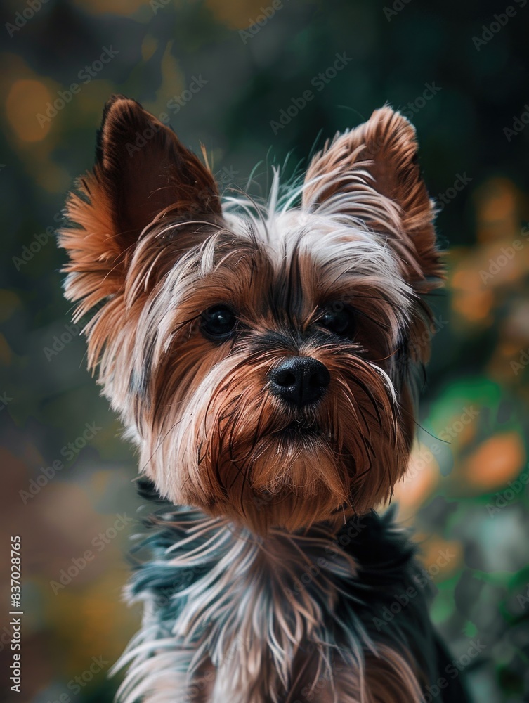Naklejka premium Small dog on a green field