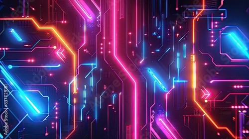 Abstract technology concept with glowing neon lines