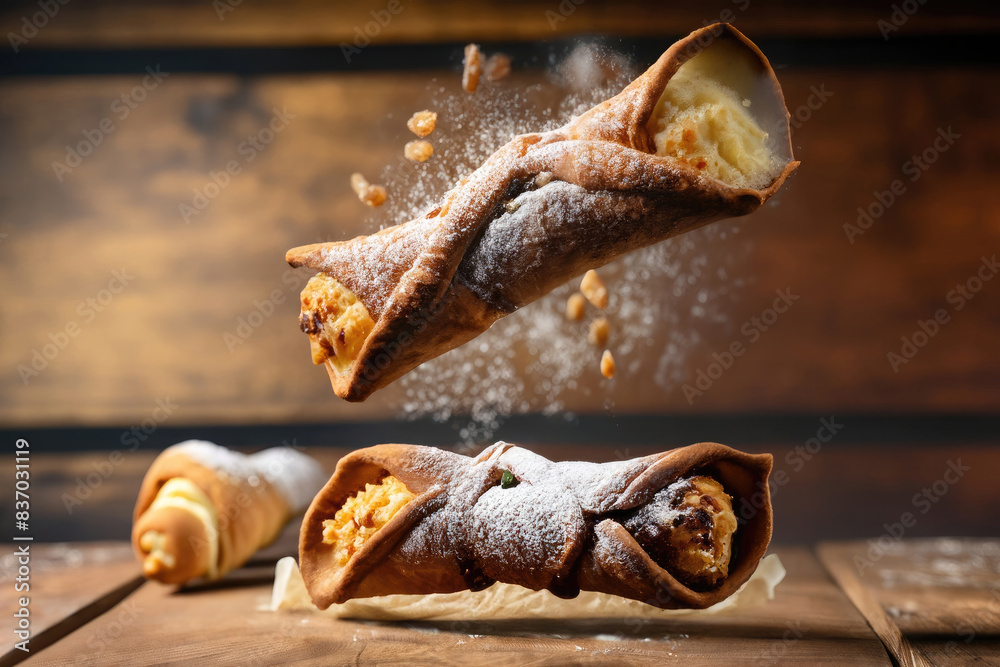 Naklejka premium sicilian cannolo on wooden table