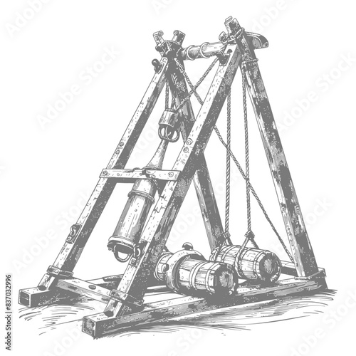Ancient Ballista Illustration: Siege Warfare Weapon, Technical Drawing.