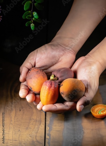 hands holding aratiles fruit photo