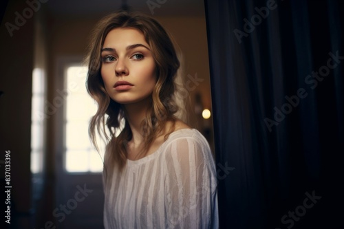 portrait of beautiful young woman at home