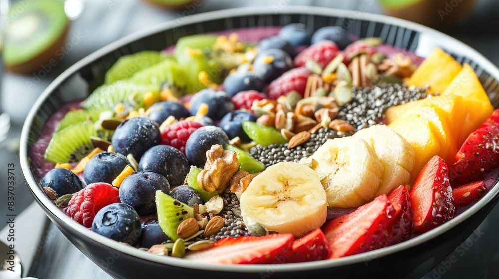 Healthy smoothie bowl with vibrant fruits and nuts Healthy smoothie bowl with vibrant fruits and nuts