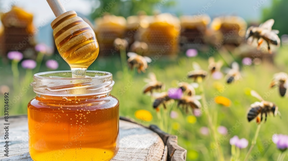 photo of a jar of honey with beehives in the background --no text --ar 16:9 --quality 0.5 Job ID: ef7d390c-baed-4b26-815b-5f62ec47ae95 photo of a jar of honey with beehives in the background --no text --ar 16:9 --quality 0.5 Job ID: ef7d390c-baed-4b26-815b-5f62ec47ae95