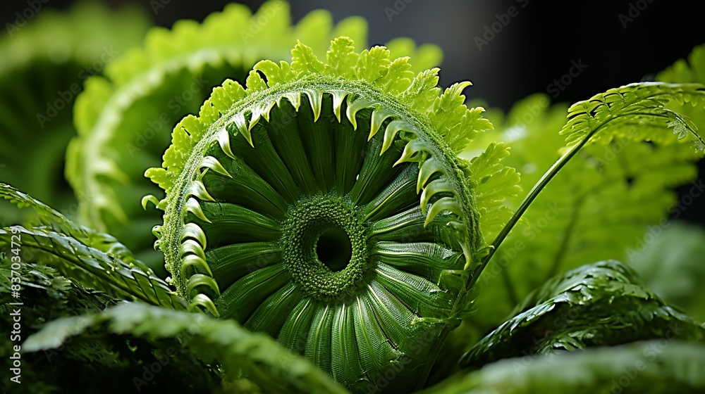 A detailed shot of a fern frond unfurling, with delicate tendrils and intricate patterns emerging from a bed of moss, evoking the timeless beauty of new growth in nature. Minimal and Simple, A detailed shot of a fern frond unfurling, with delicate tendrils and intricate patterns emerging from a bed of moss, evoking the timeless beauty of new growth in nature. Minimal and Simple,