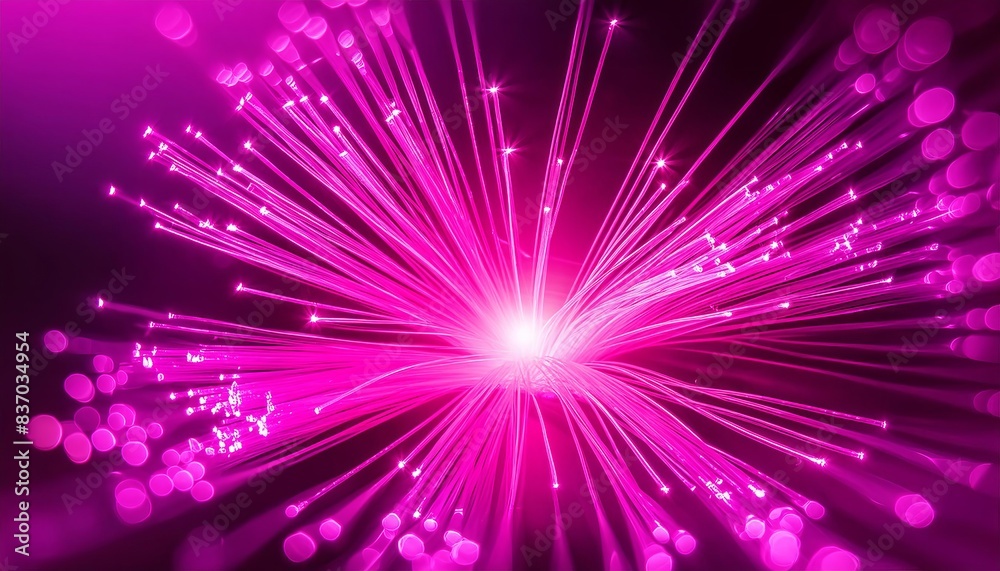 Vivid pink fiber optic lights fanning out in a mesmerizing display, creating a dynamic visual effect. The radiant beams and sparkling dots evoke innovation, advanced technology. Vivid pink fiber optic lights fanning out in a mesmerizing display, creating a dynamic visual effect. The radiant beams and sparkling dots evoke innovation, advanced technology.