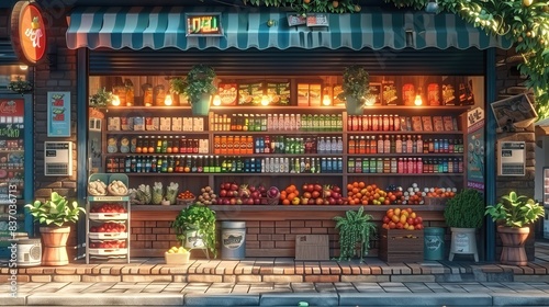 Grocery and market food. Supermarket colorful shelves. High quality AI generated image © Javid