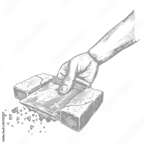 Hand Smoothing Brick with Trowel, Detailed Etching, Construction Process.