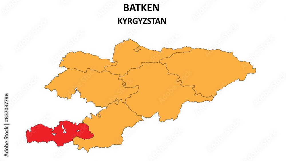 Batken Map in Kyrgyzstan. Vector Map of Kyrgyzstan. Regions map