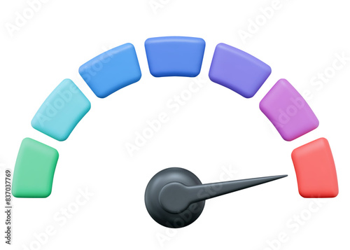 3d speedometer icon. High  speed status. Scale score of speed,levels, meter, tachometer performance and rating. Stock vector illustration on isolated background.