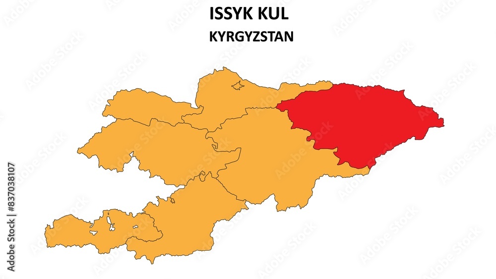 Fototapeta premium Issyk Kul Map in Kyrgyzstan. Vector Map of Kyrgyzstan. Regions map of Kyrgyzstan.
