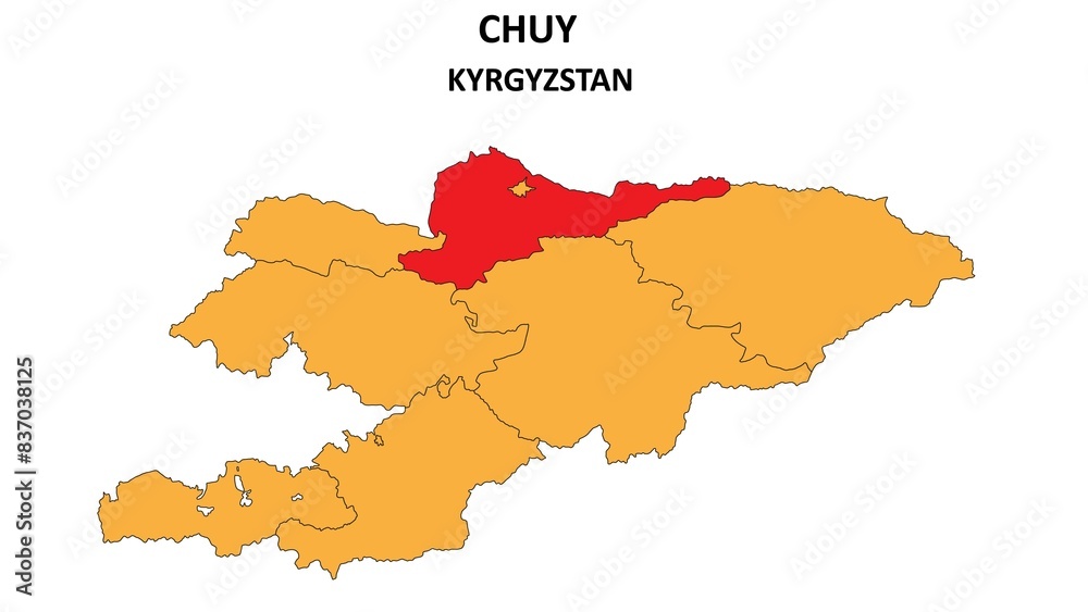 Naklejka premium Chuy Map in Kyrgyzstan. Vector Map of Kyrgyzstan. Regions map of Kyrgyzstan.