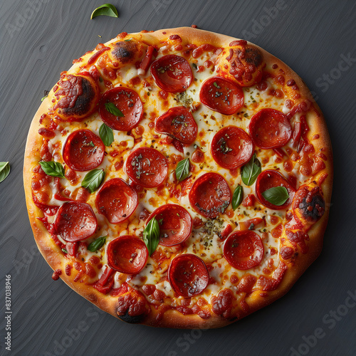 Pepperoni pizza on dark.