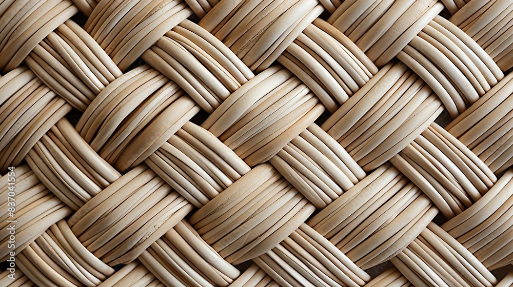 A photograph of woven rattan with intricate patterns and natural textures, offering a tropical and bohemian-inspired background that adds warmth and texture to interior design concepts. Minimal and