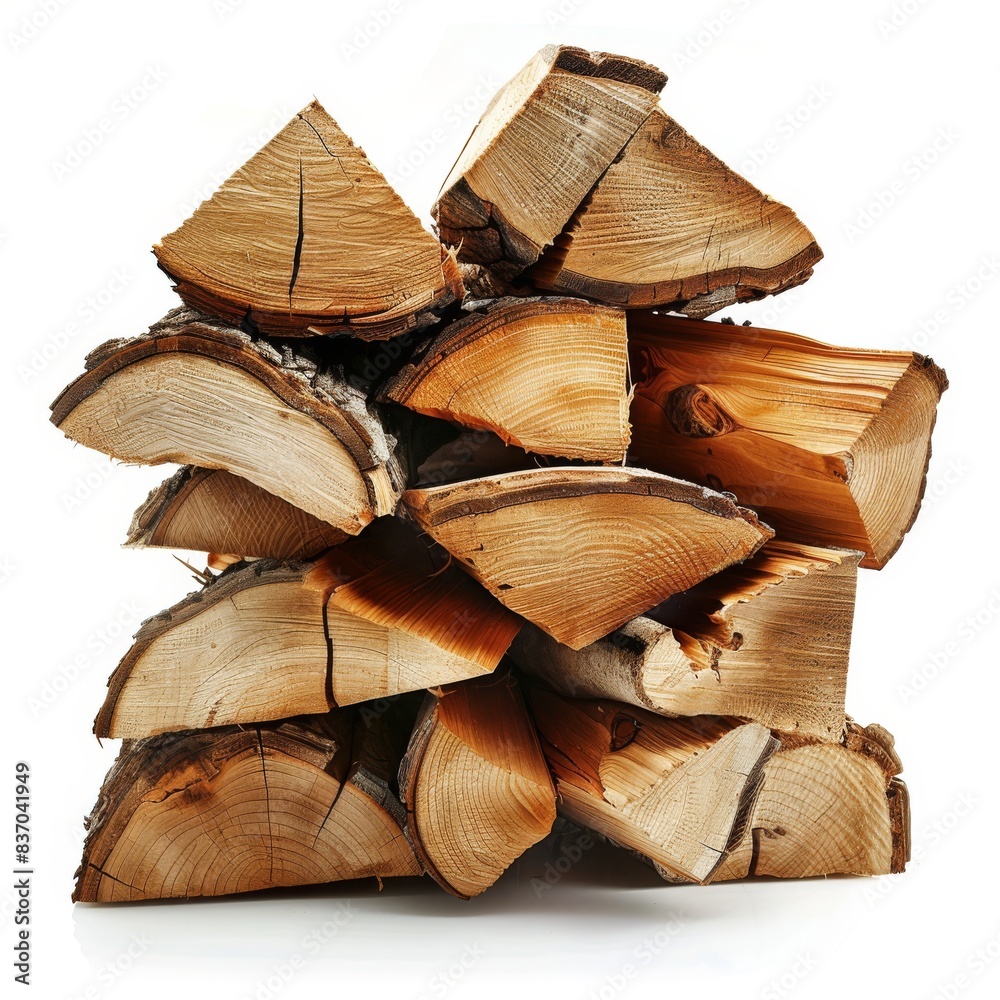 Stack of Split Firewood Logs on a White Background Stack of Split Firewood Logs on a White Background