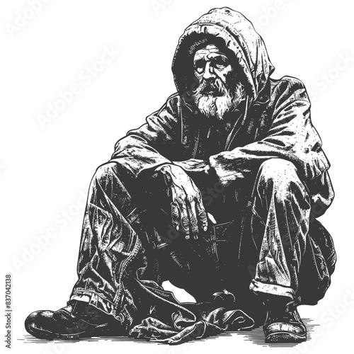 homeless full body with engraving style black color only