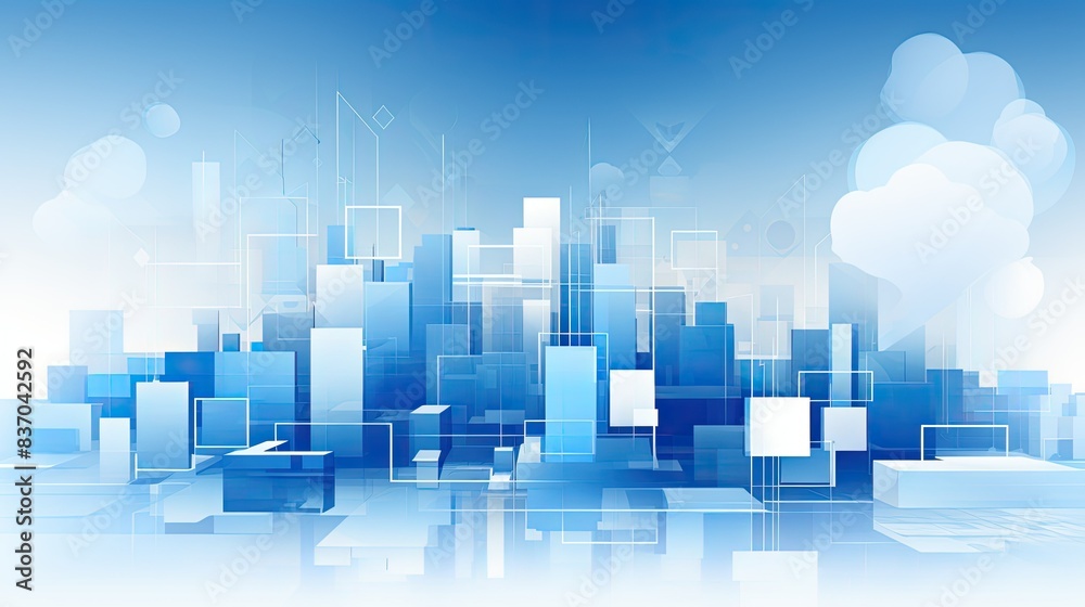 An abstract vector graphic of buildings in blue and white colors An abstract vector graphic of buildings in blue and white colors