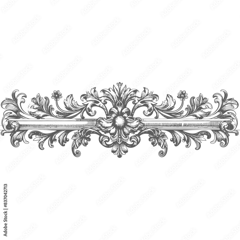horizontal line divider with Baroque ornament engraving style black color only horizontal line divider with Baroque ornament engraving style black color only